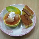 白花豆ホイップクリームみかんと、カステラデザート